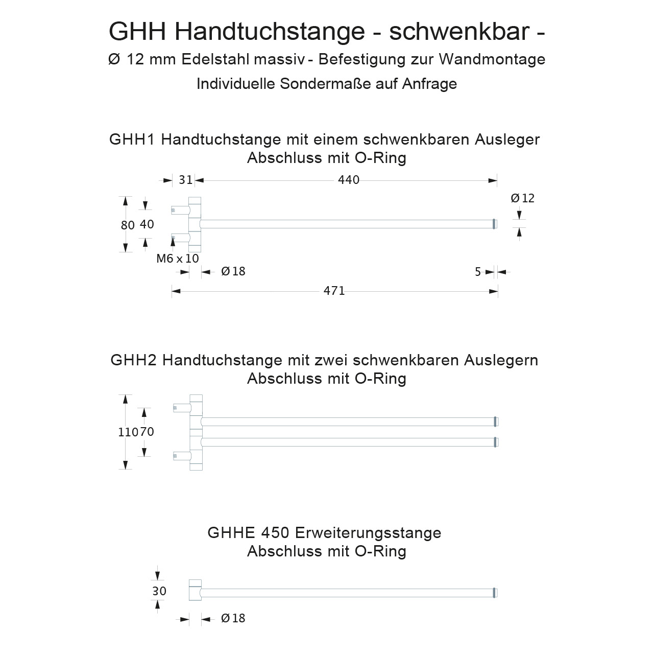 Einzel Handtuchhalter Waschbecken - schwenkbar - Edelstahl