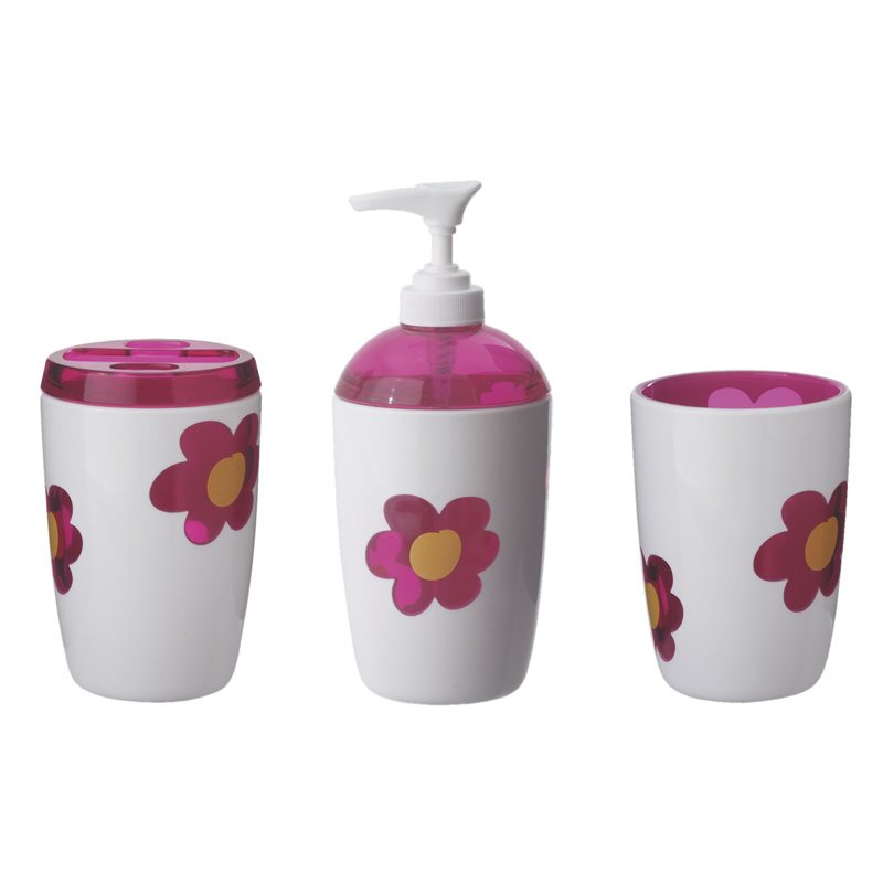 3er Set Becher Zahnputzbecher Seifenspender Spring Pink