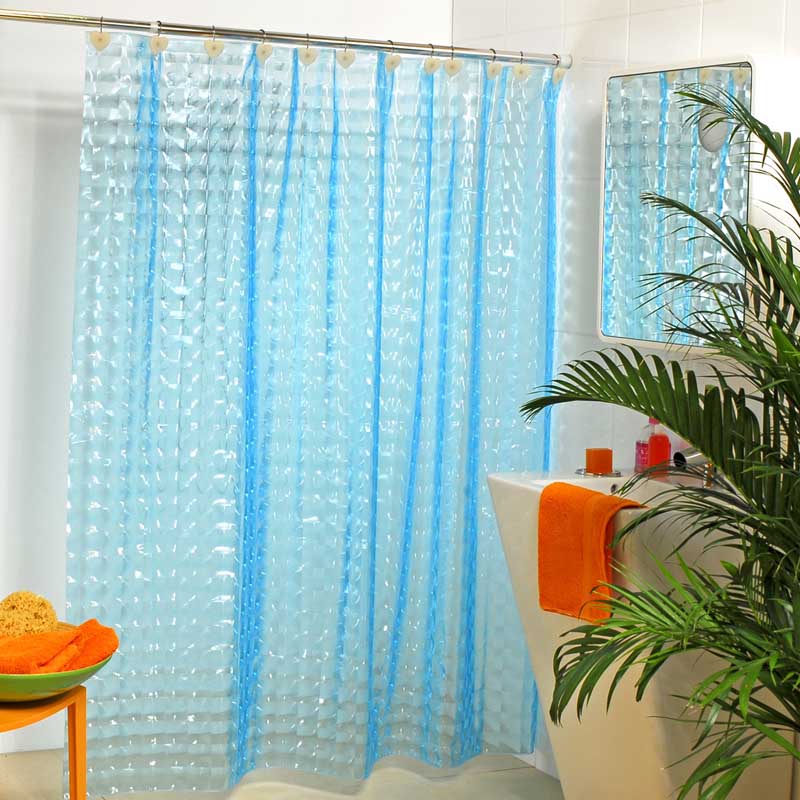 Plastic Shower Curtain 180x180 3d Glass Block Blue