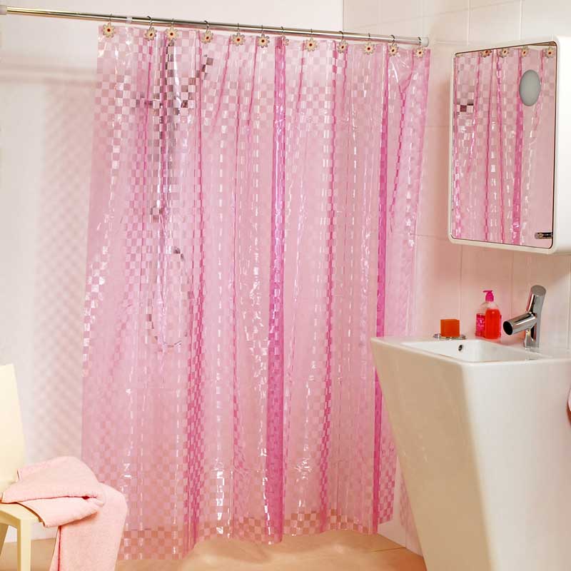 Plastic Shower Curtain 180x180 Chex Pink