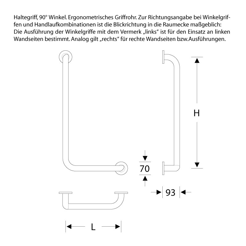 Universal Haltegriff für Bad Dusche WC - 90° Winkel - ErgoSystem E300