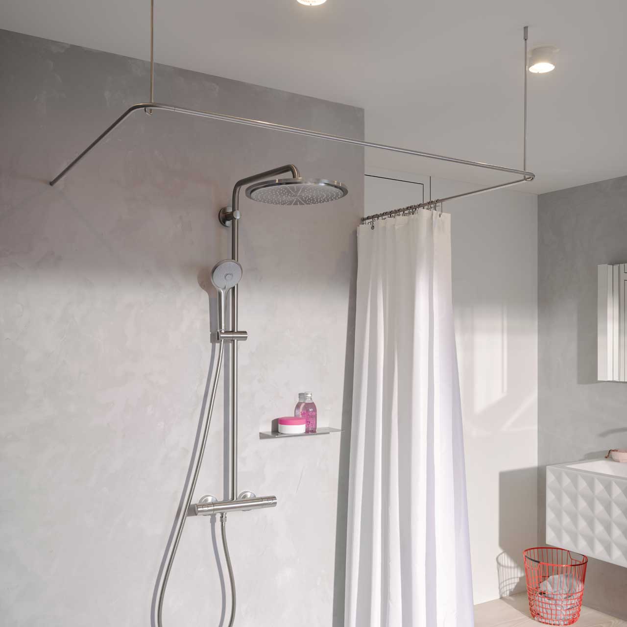 Shower Curtain Rail U Shape DS U 1000 - Ceiling Mount - Stainless Steel