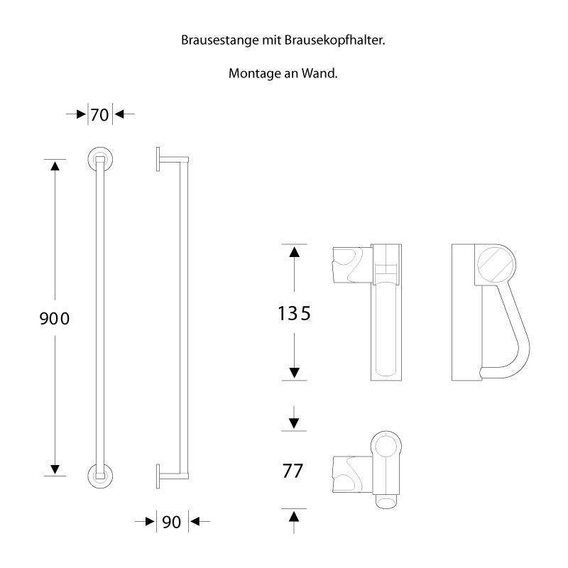 Brausestange und Duschkopf Halter - Edelstahl - ErgoSystem Metric