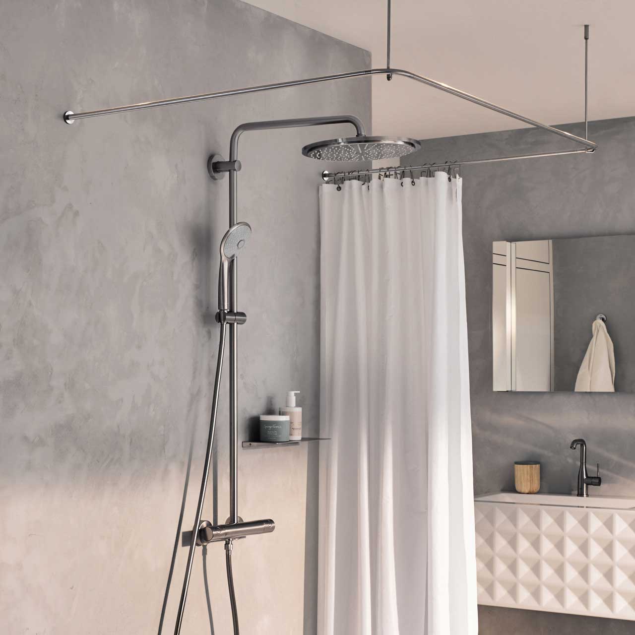 Shower Curtain Rail U Shape DSU900 - Ceiling Mount - Stainless Steel