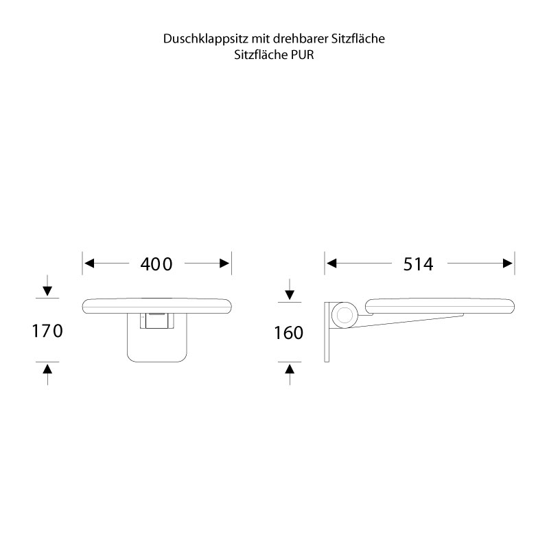 ErgoSystem Duschsitz - Rund - Drehbar - Klappbar - Wandmontage -