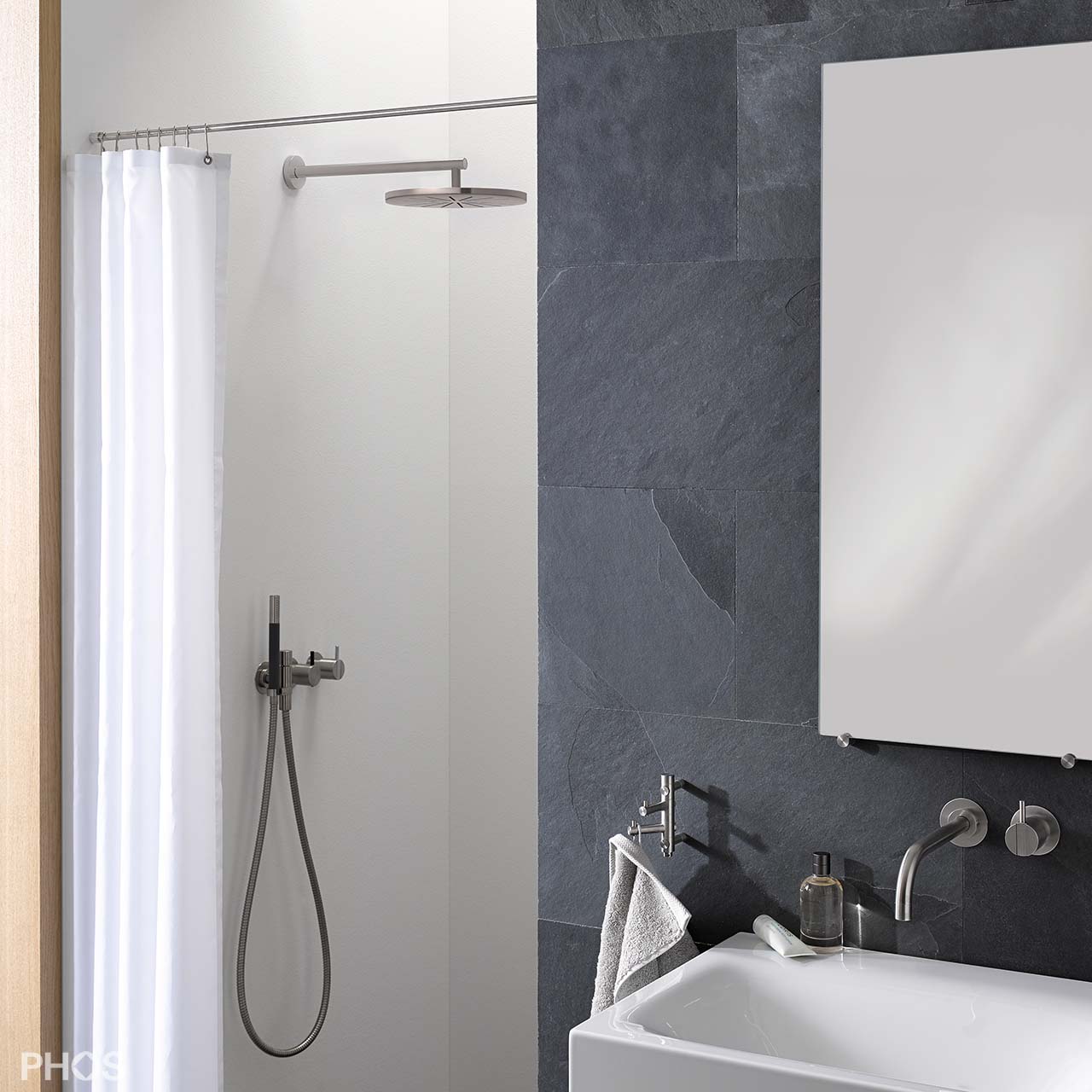 Shower Curtain Bar DSN - Dia 12 mm - Wall Mount - Stainless Steel