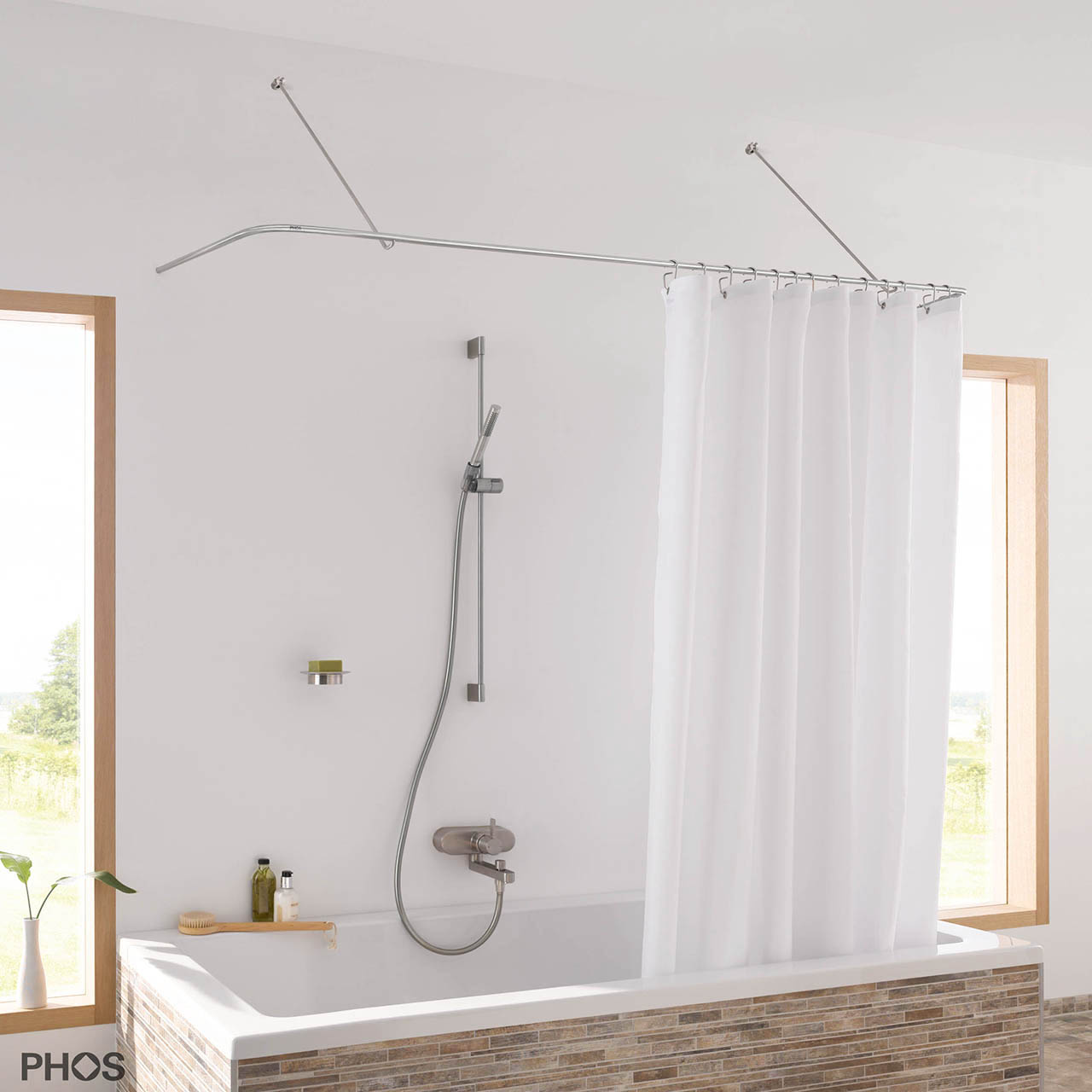 Shower Curtain Rail U Shape DSU170-70 - Wall Mount Only - Stainless Steel