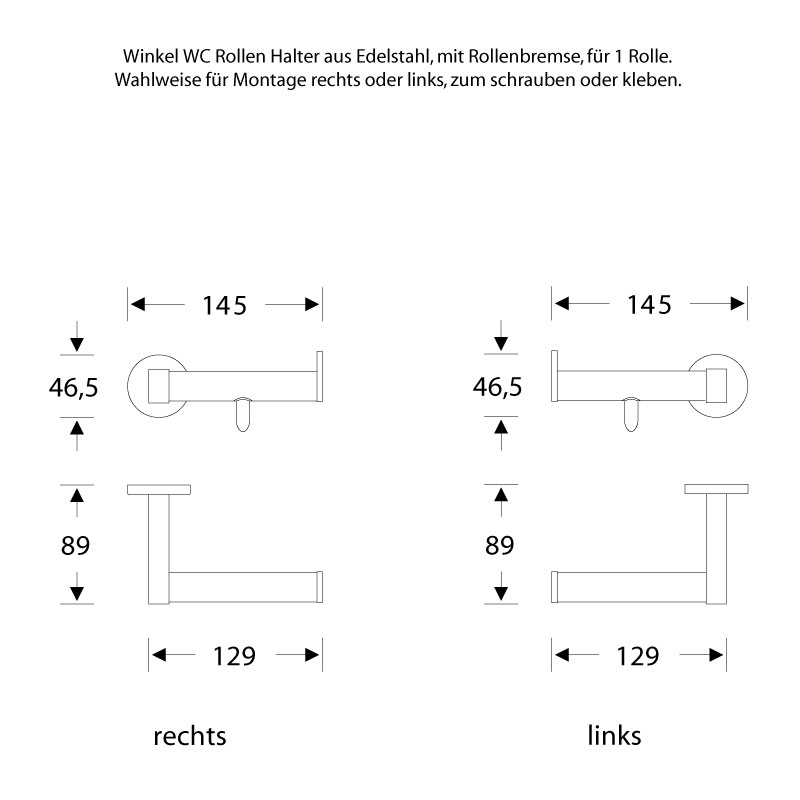 Toilettenpapierhalter - mit Bremse - eine WC Rolle - FSB Metric Edelstahl