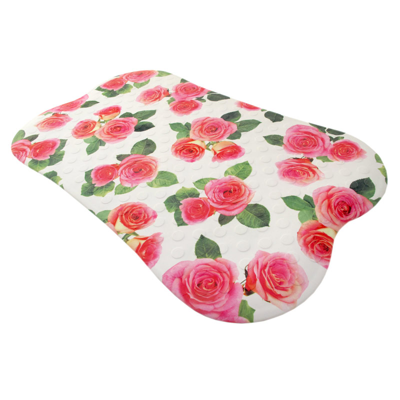 Non-Slip Rubber Bath & Shower Mat - 70x40cm - Pink Rose Design