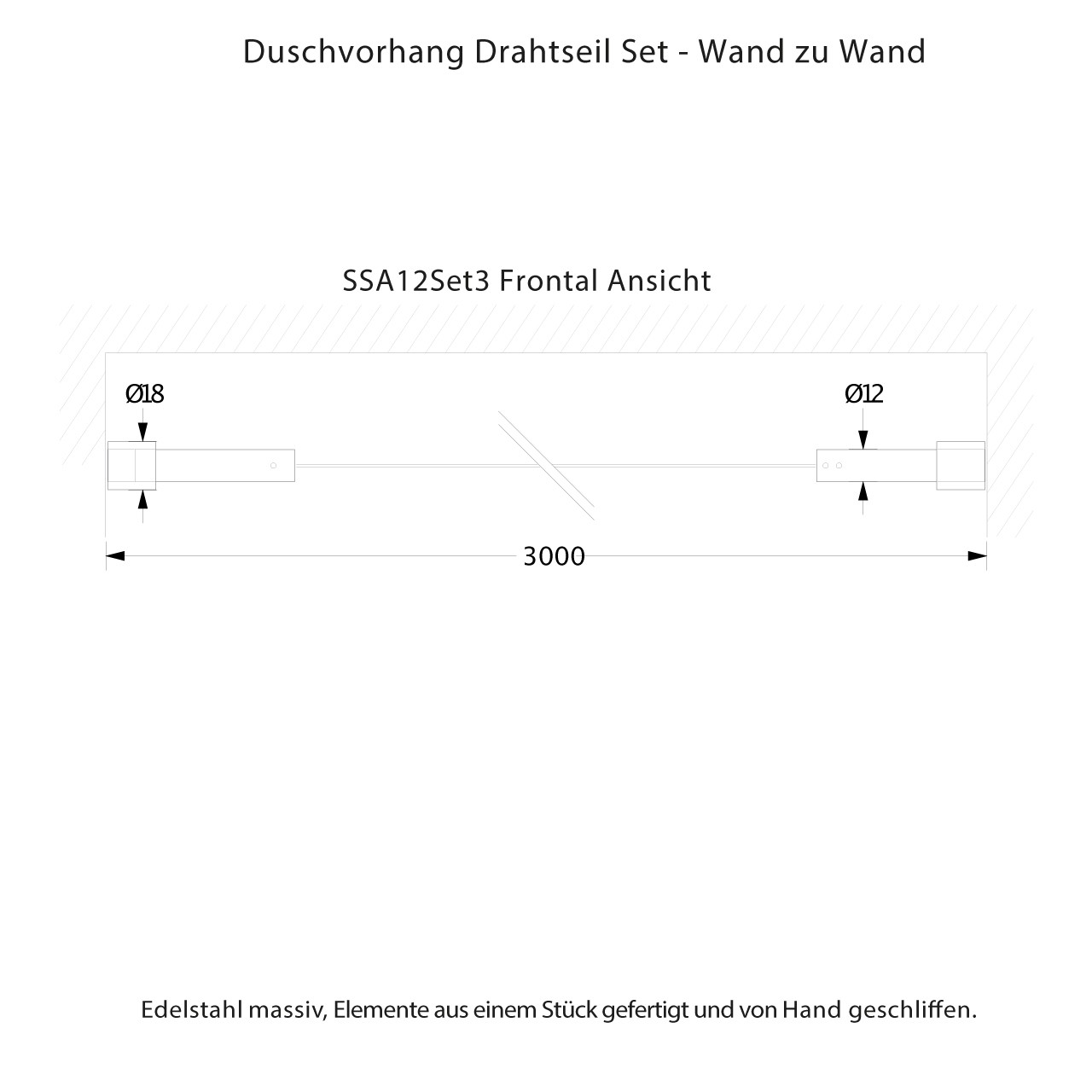 Montageskizze Duschvorhang Draht Axial