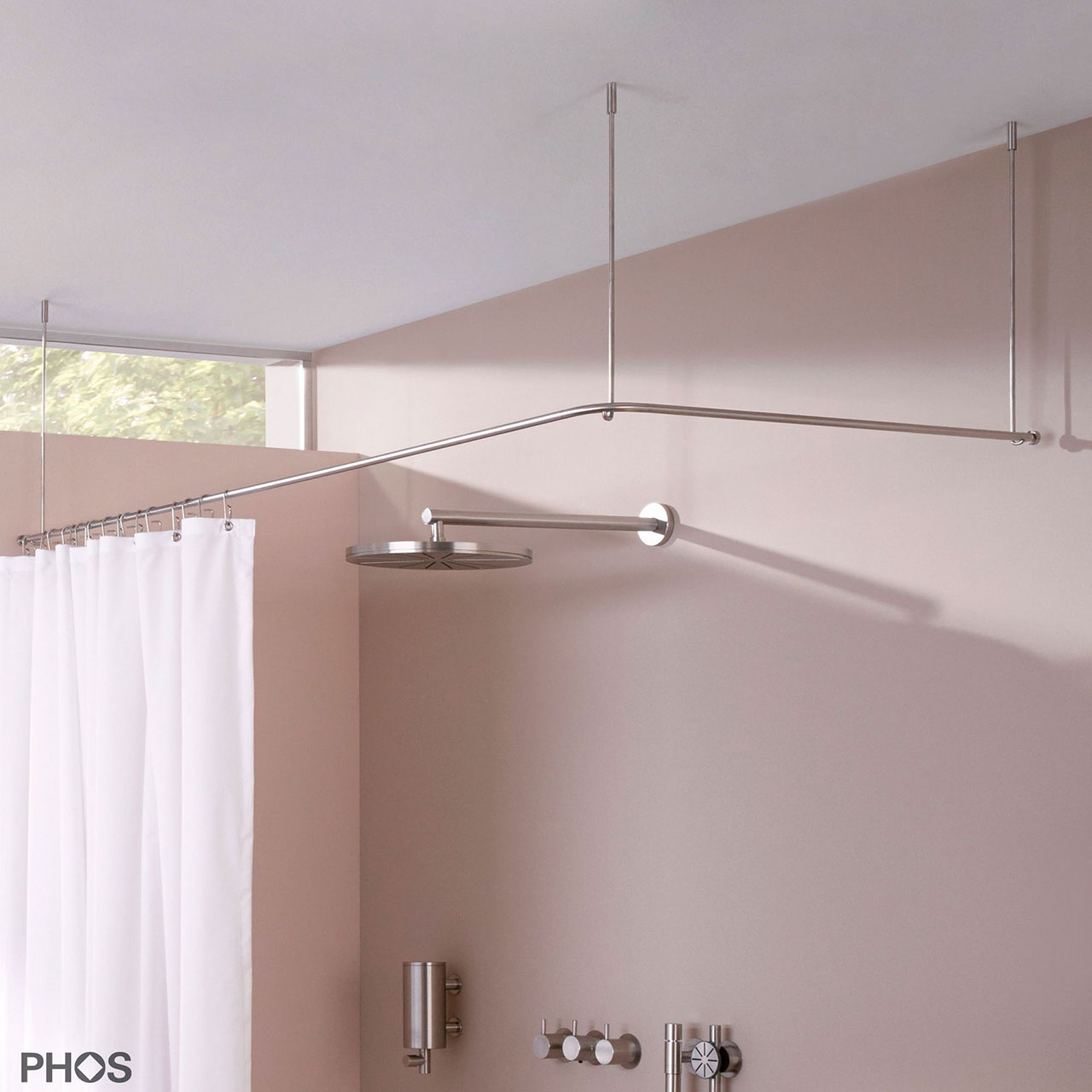 Shower curtain rail L shape - ceiling hold only - various sizes - stainless steel