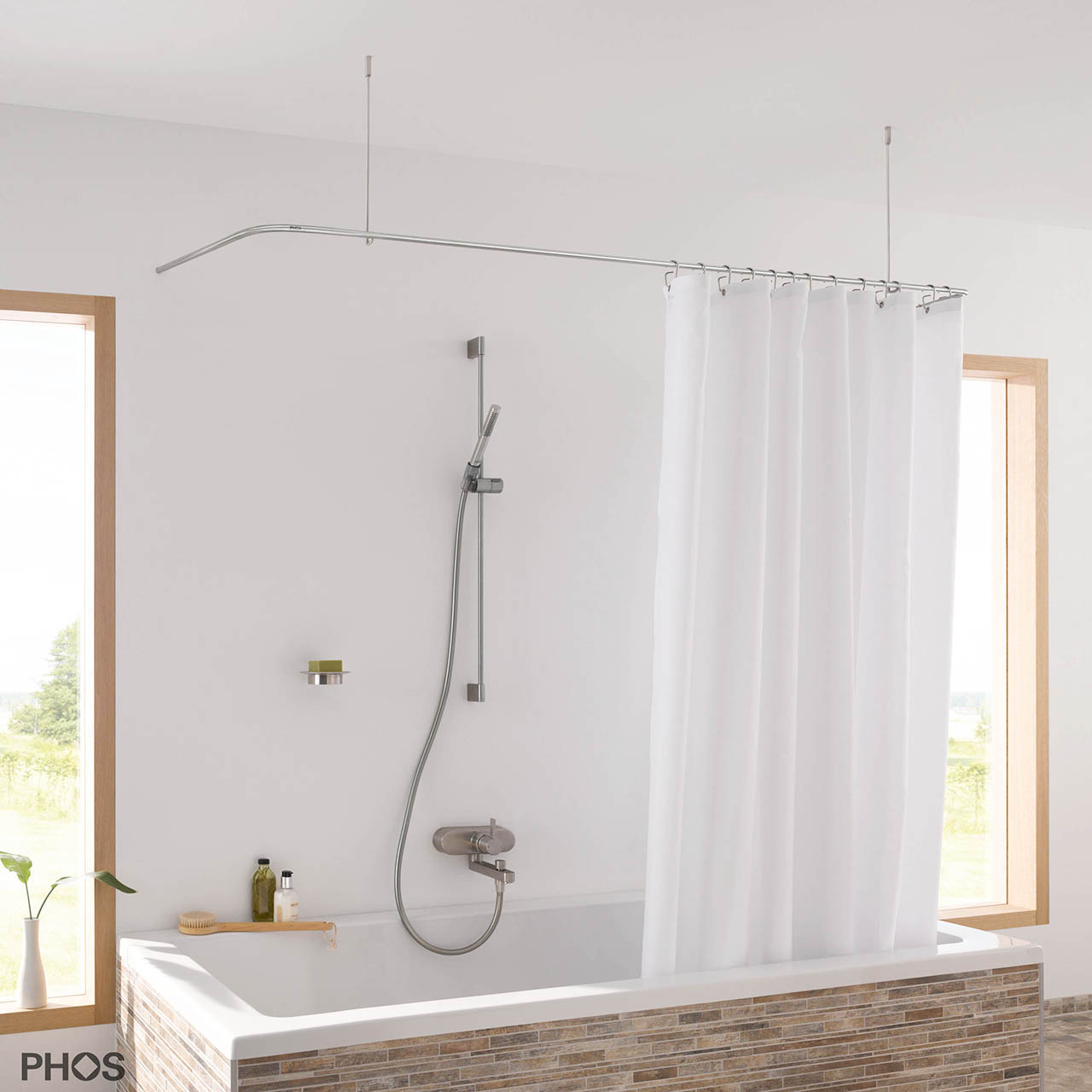 Shower Curtain Rail U Shape DS U 170-70 - Ceiling Mount - Stainless Steel